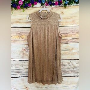 Nine West Rose Gold Metallic Mock Neck Sleeveless Smocked Yoki Dress XXL NWOT